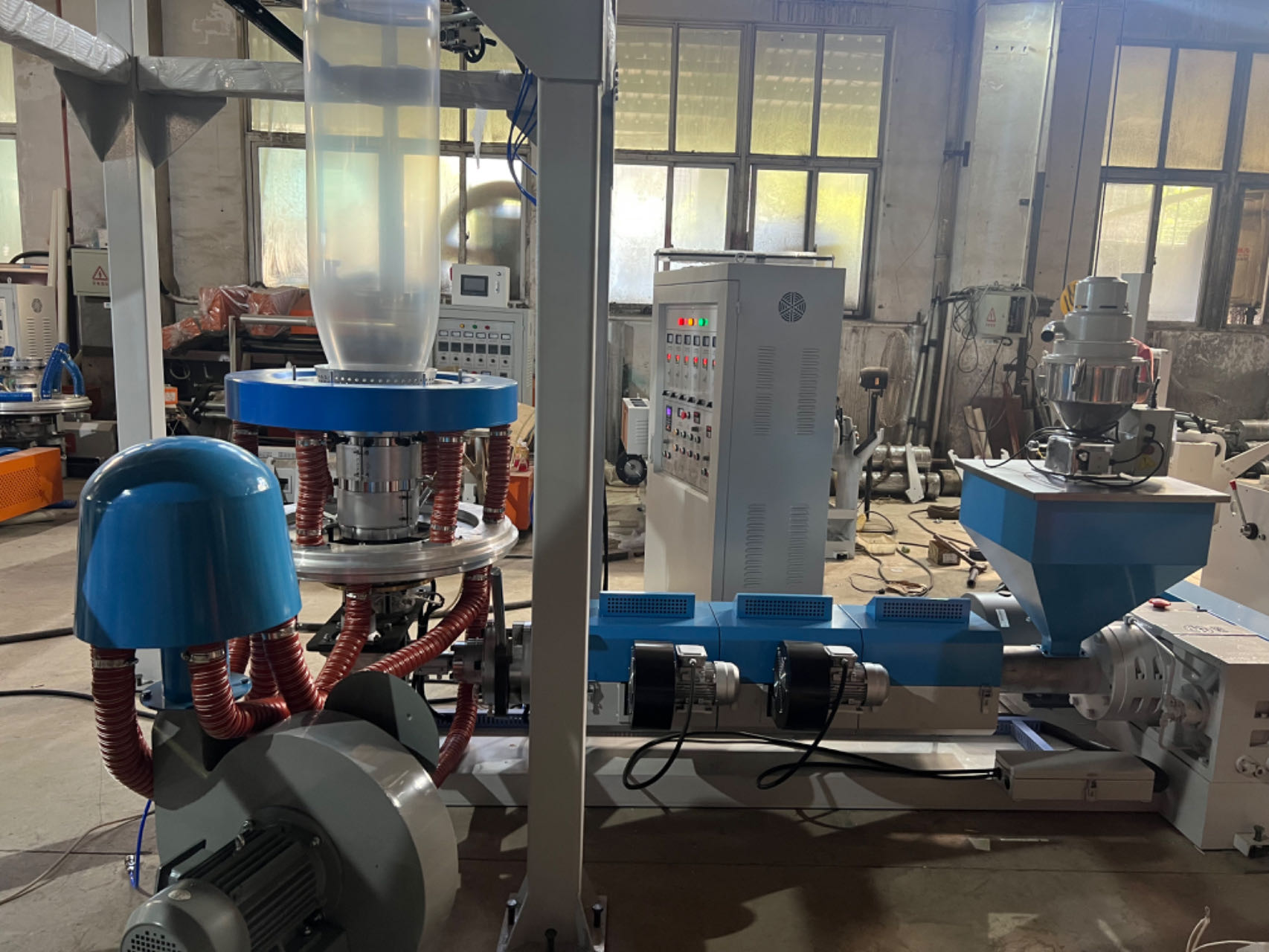 High Speed Single Layer HDPE LDPE Plastic Film Blowing Machine with Rotary Die Head And Double Rewinder 