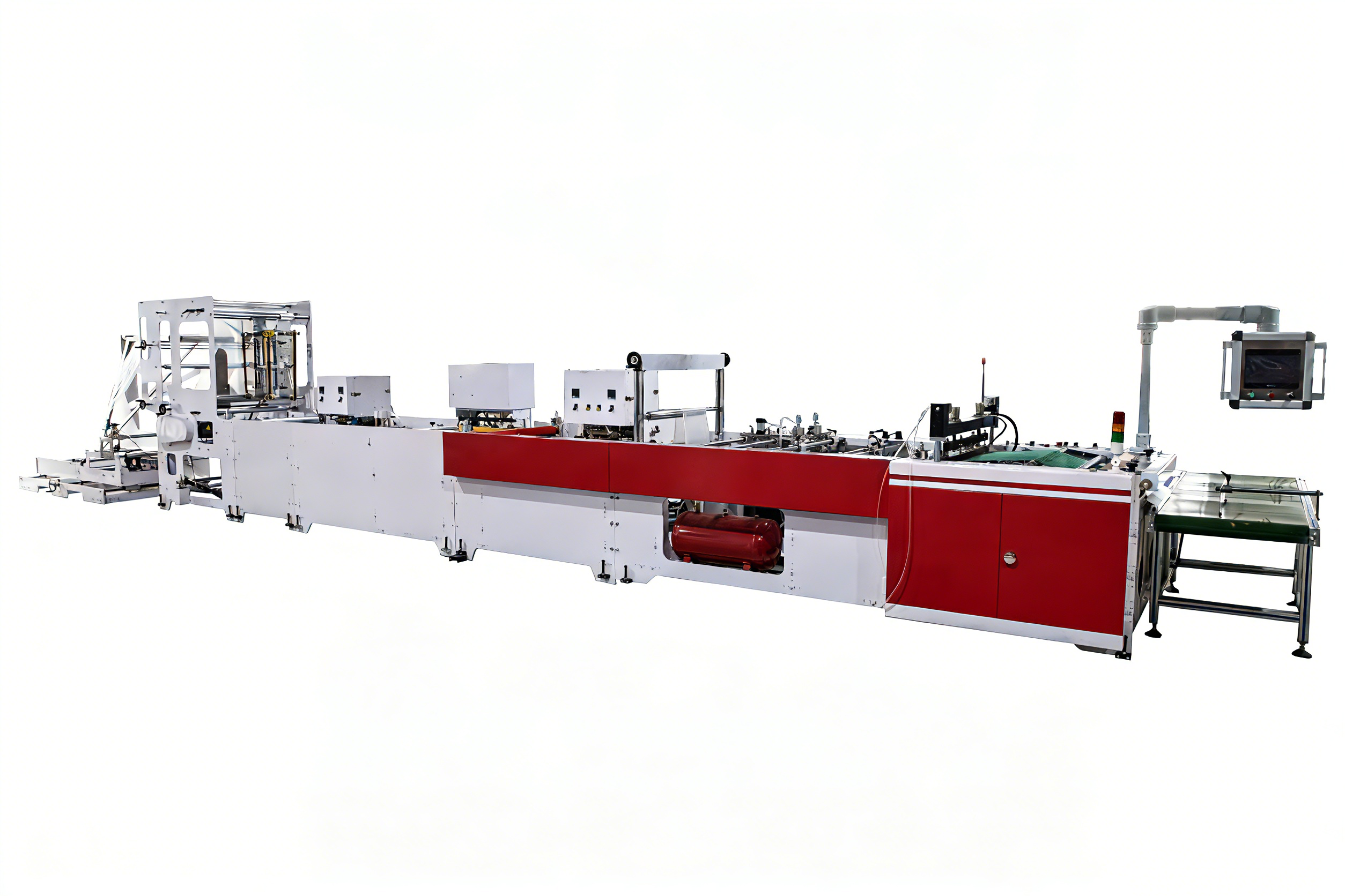 Automatic 4 Function Side Sealing Soft Loop Handle Patch Bag Making Machine 